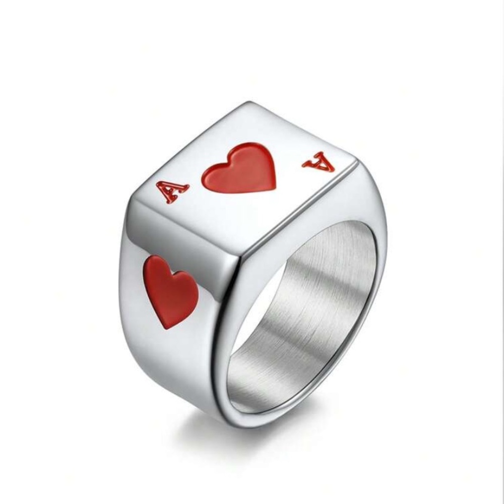 Stainless Steel Lucky Poker Cards Design Ring For Men,